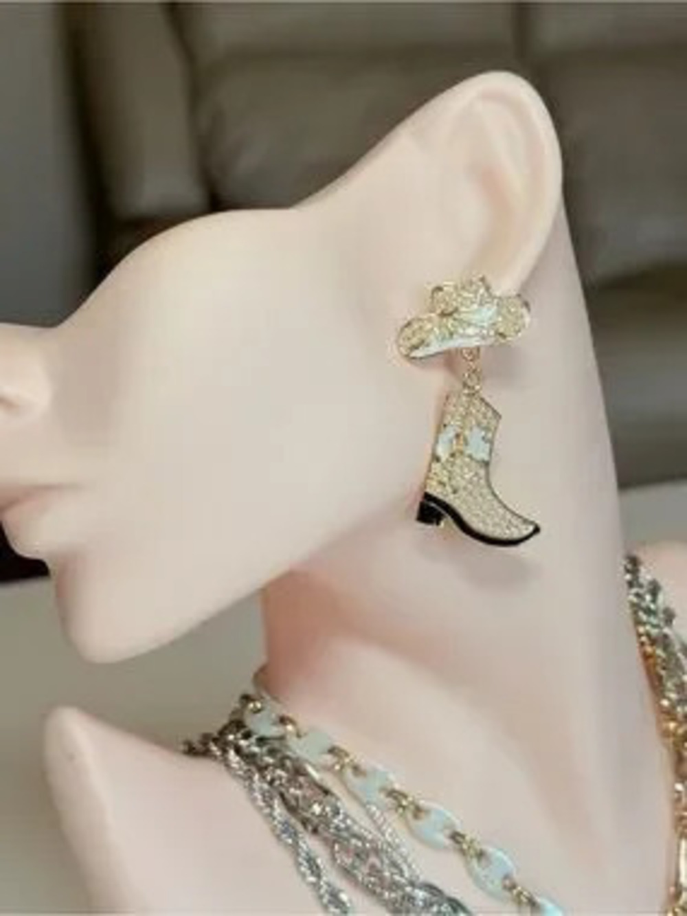 Gold Cowboy Boot and Hat Dangle Earrings